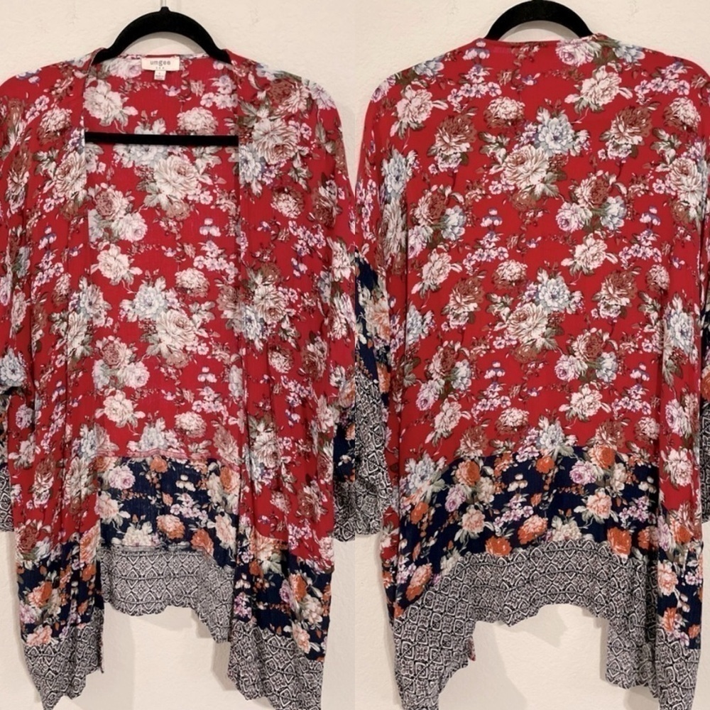 Umgee Women Kimono Large Red Floral Bohemian Cotton Paisley Contemporary